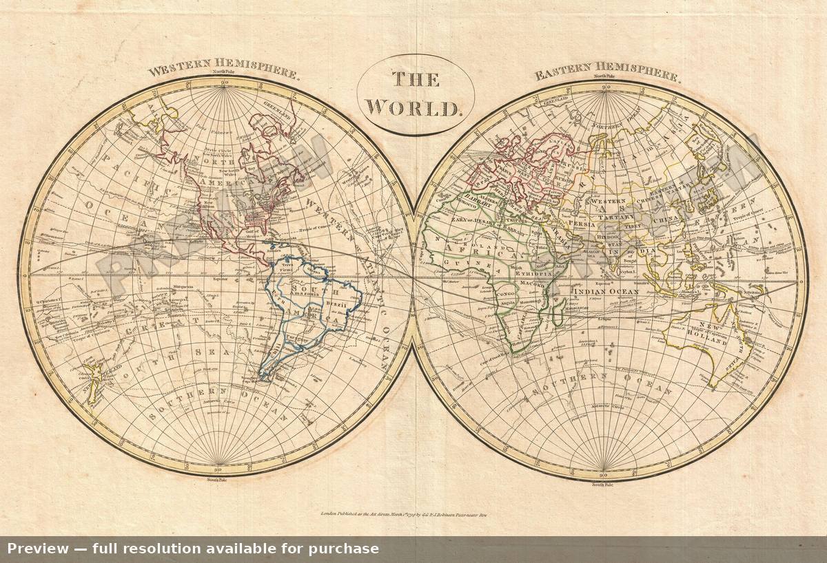 Antique map: World Hemisphere, 1799