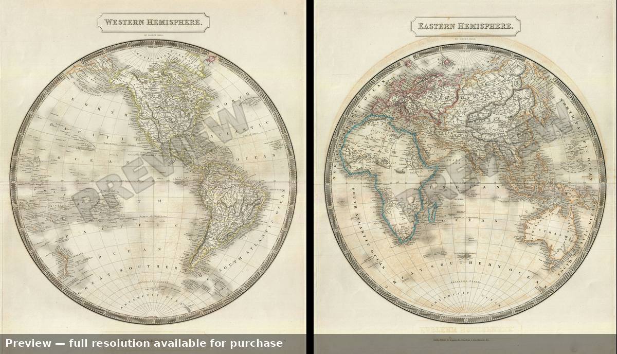 Antique map: World Hemisphere, 1835