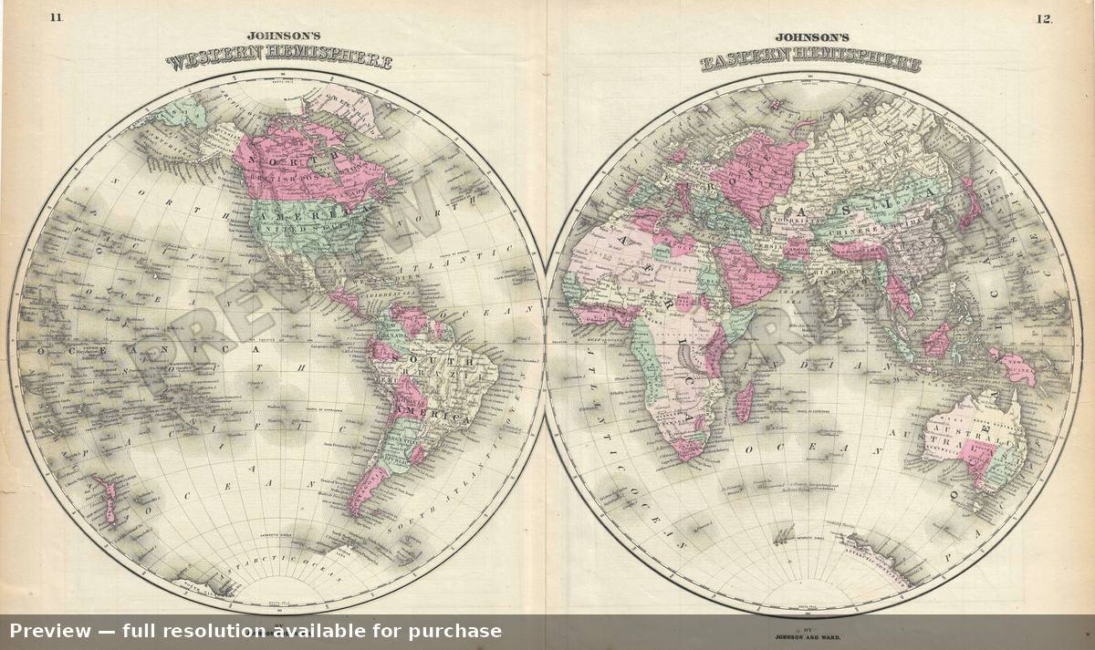 Antique map: World Hemisphere, 1866, 1866