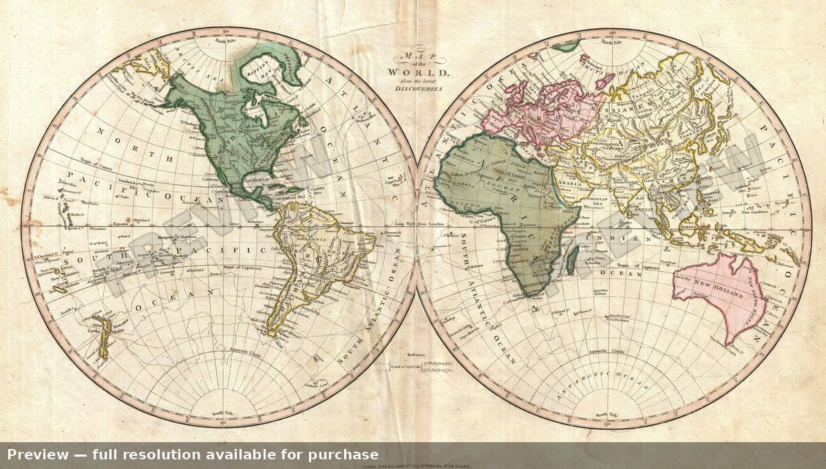Antique map: World Hemisphere, 1794, 1794