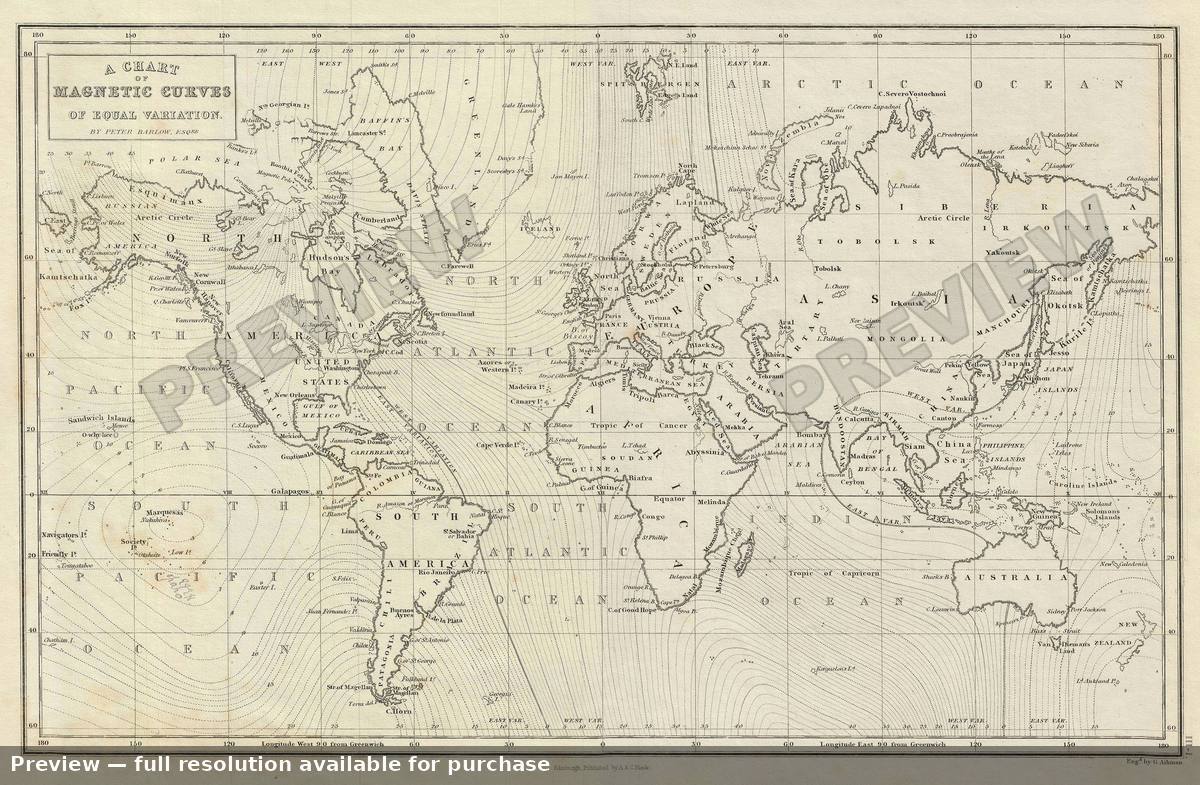 Antique map: World Magnetic, 1851, 1851