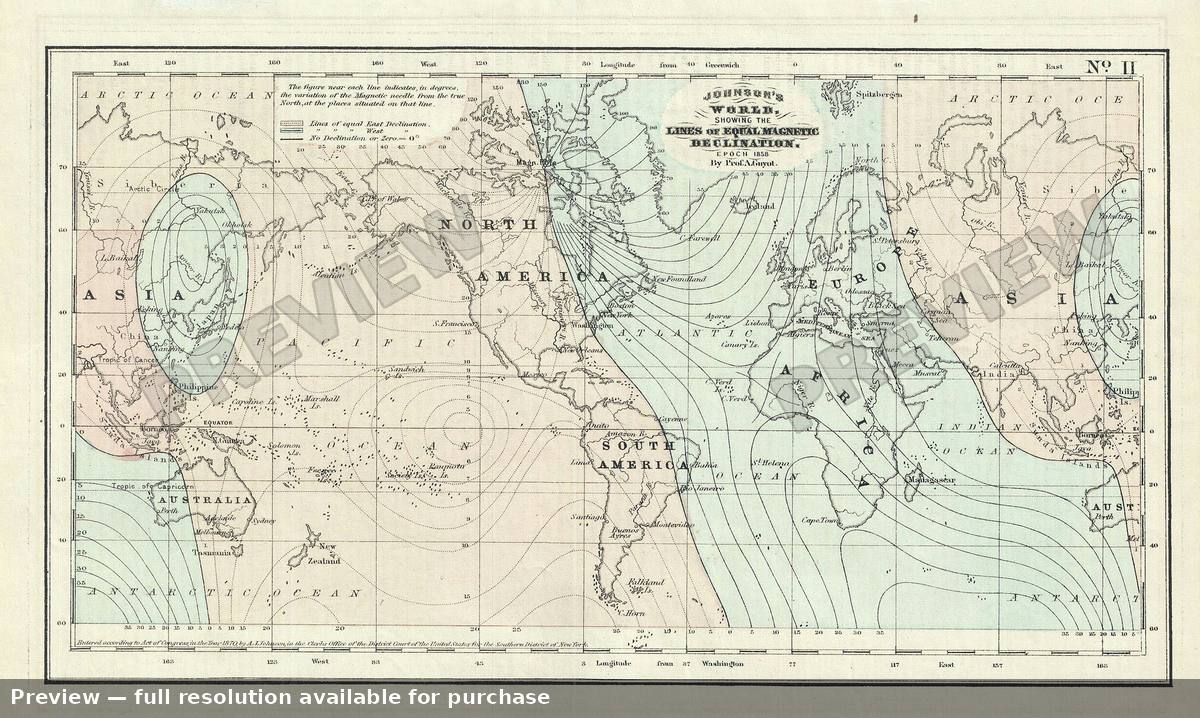 Antique map: World Magnetic, 1858, 1858