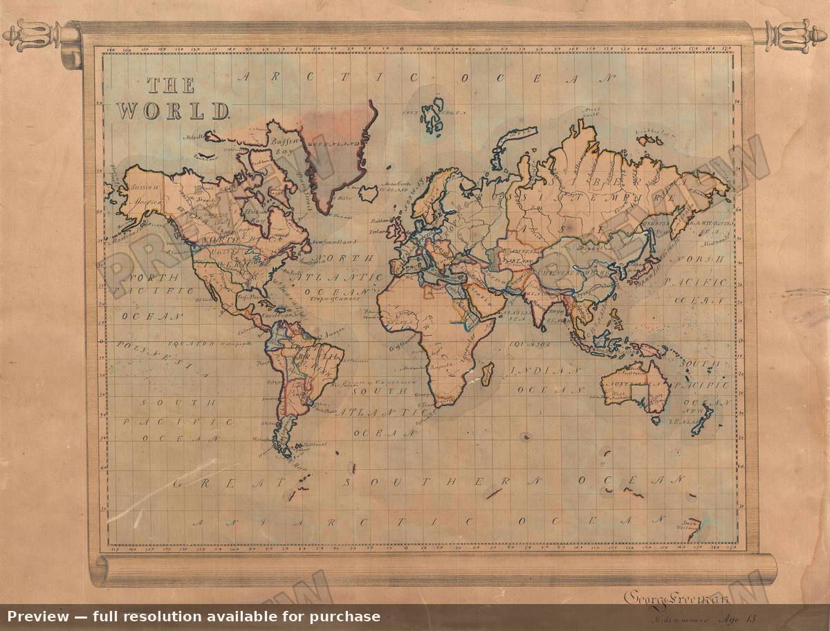 Antique map: World Map Schoolboy, 1830, 1830