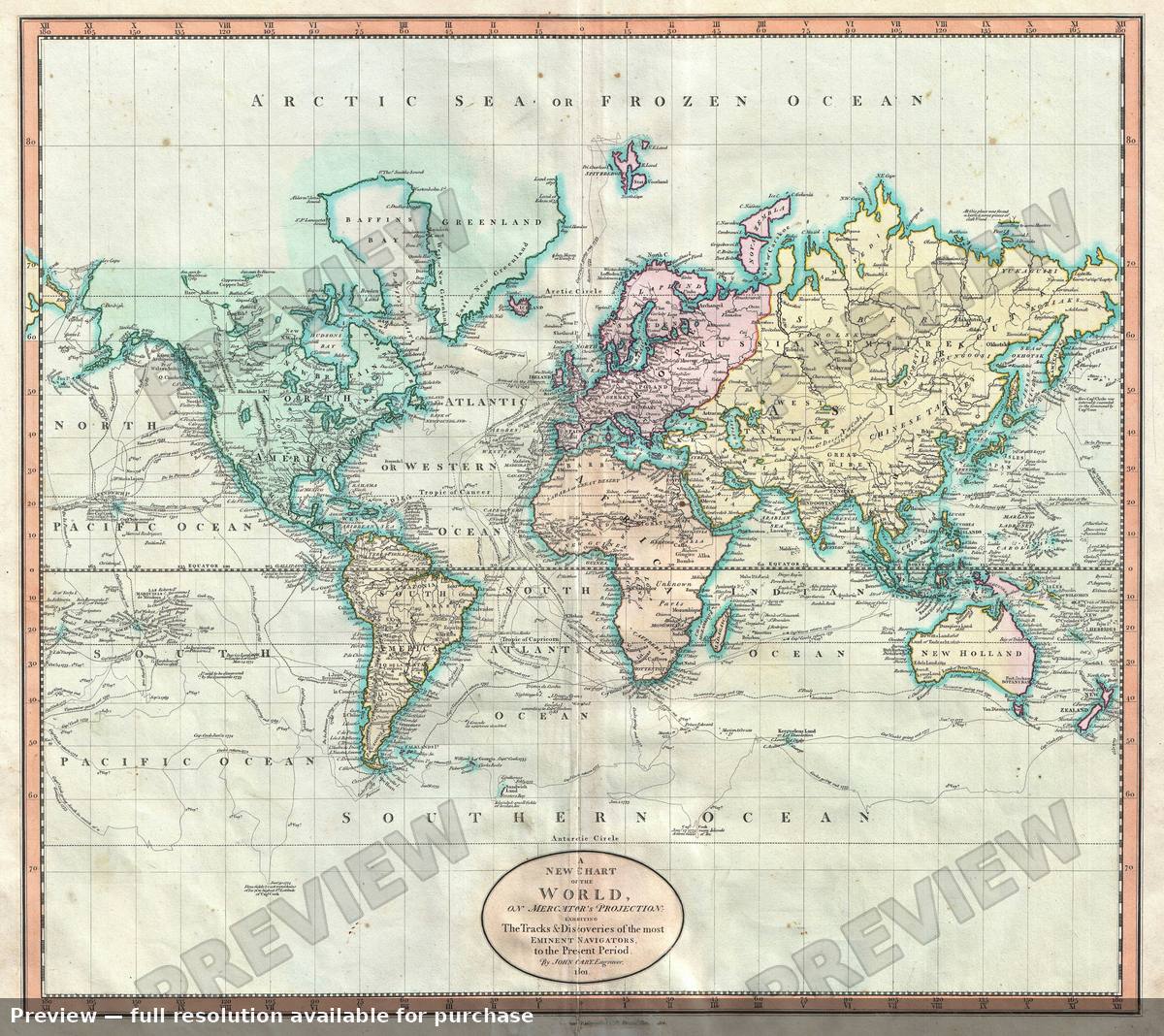 Antique map: World Merc, 1801