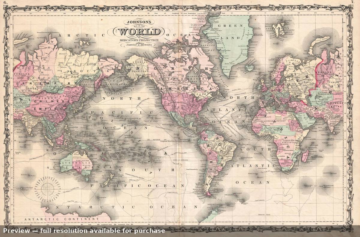 Antique map: World Merc, 1861, 1861
