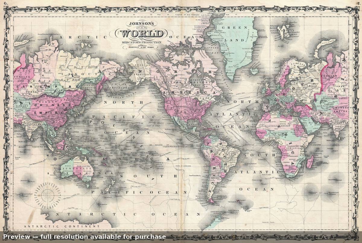 Antique map: World Merc, 1862, 1862
