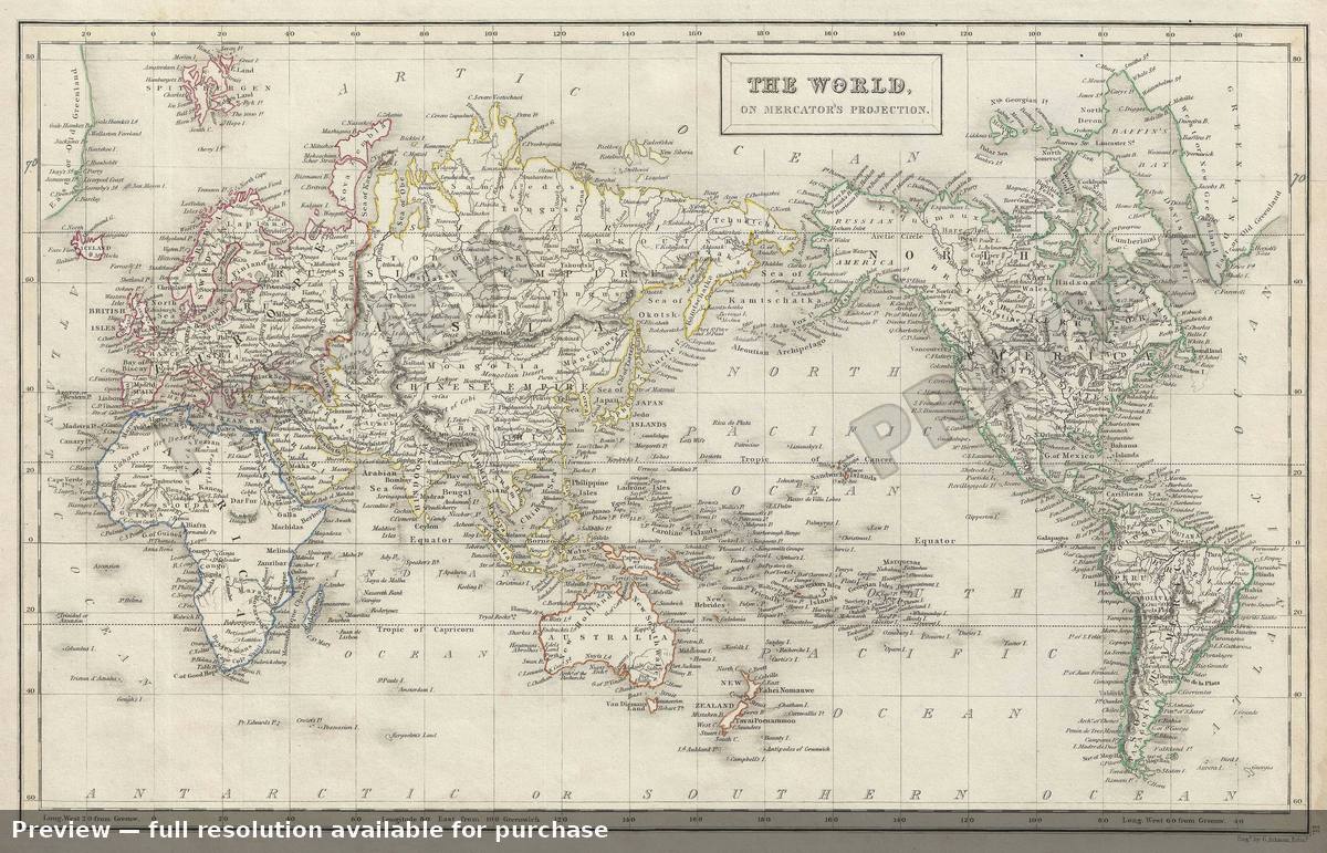 Antique map: World Mercator, 1840, 1840