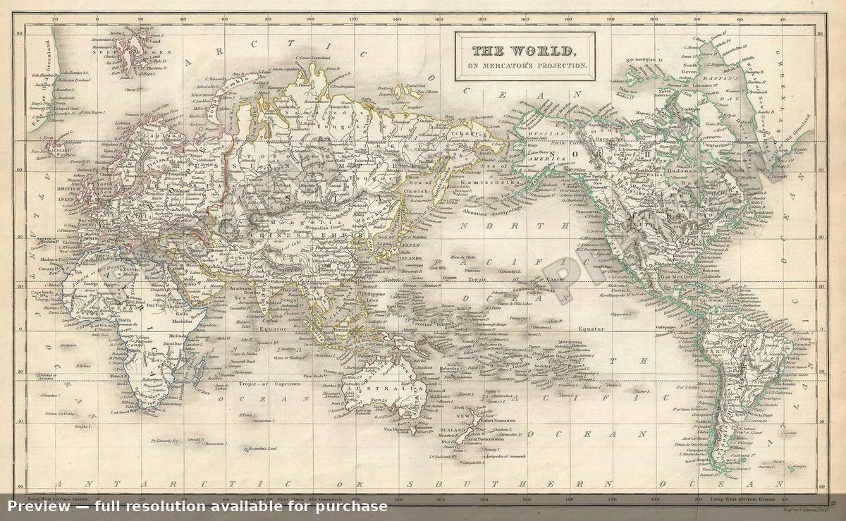 Antique map: World Mercator, 1844, 1844