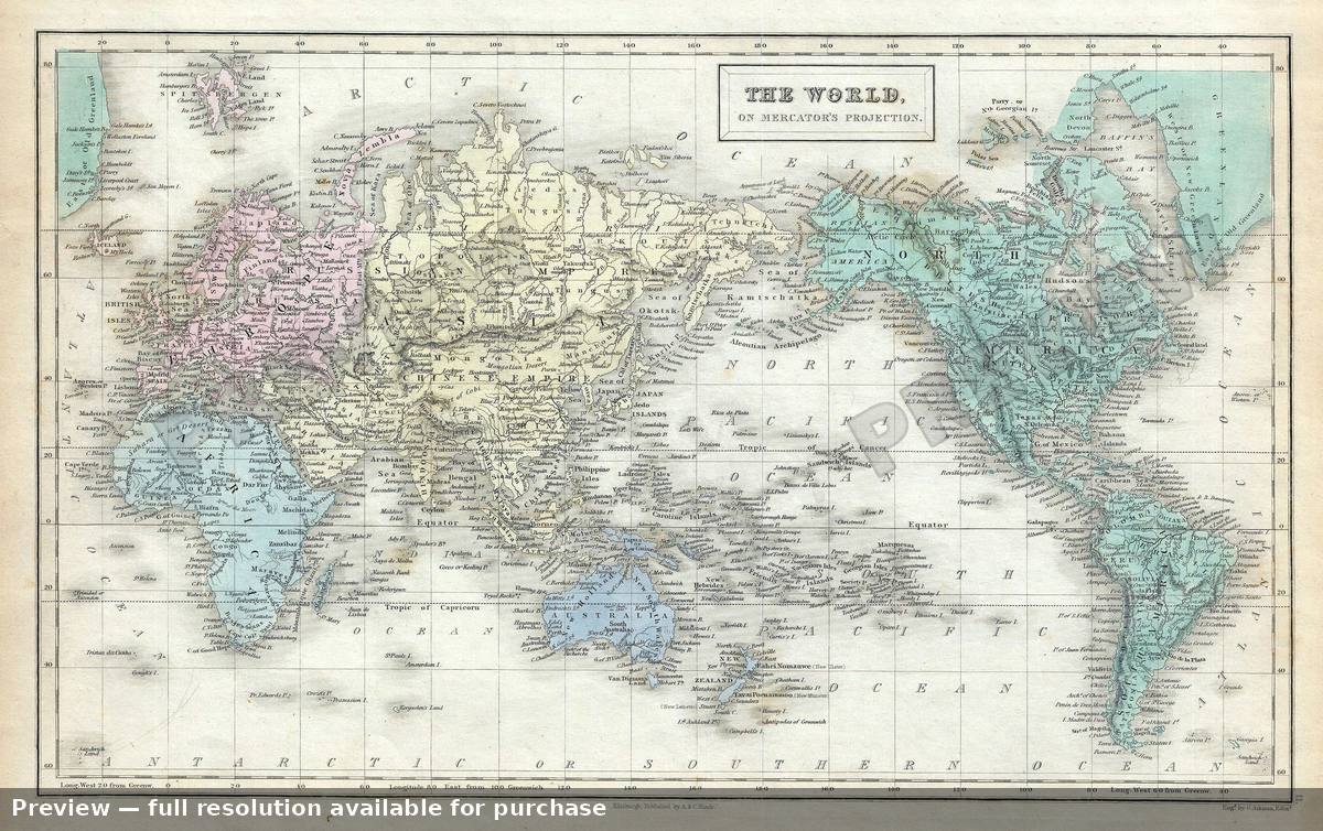 Antique map: World Mercator, 1851, 1851