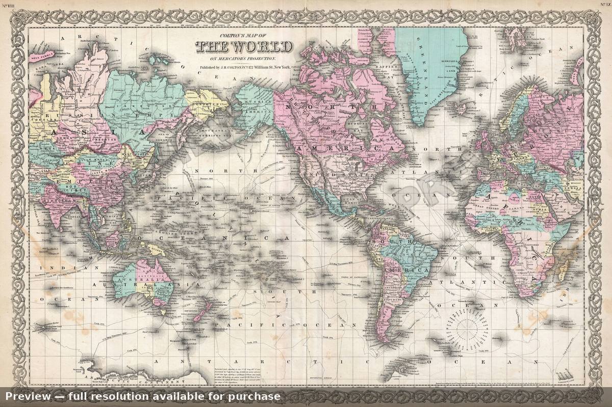 Antique map: World Mercator, 1855, 1855