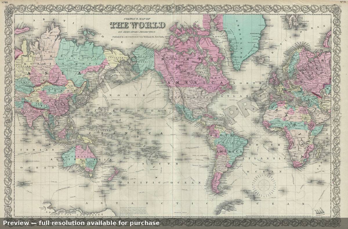 Antique map: World Mercator, 1856, 1856