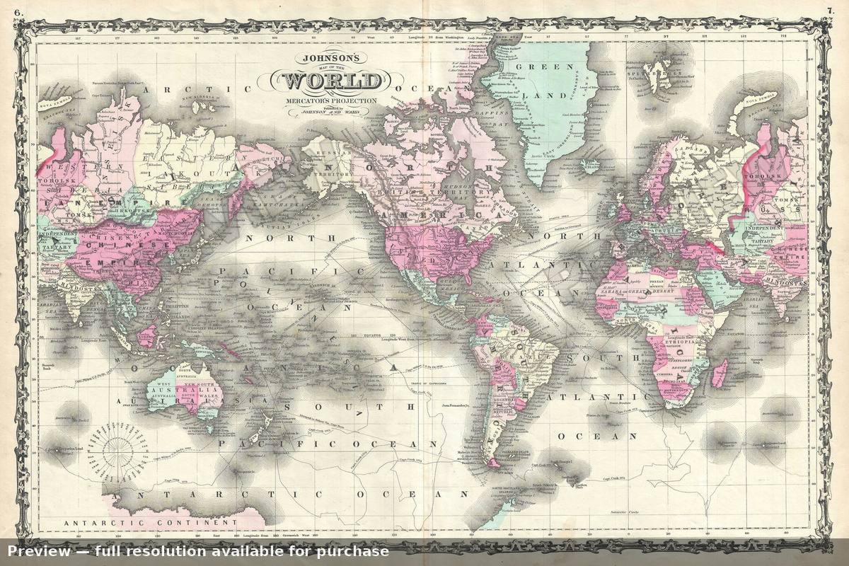 Antique map: World Mercator, 1861, 1861
