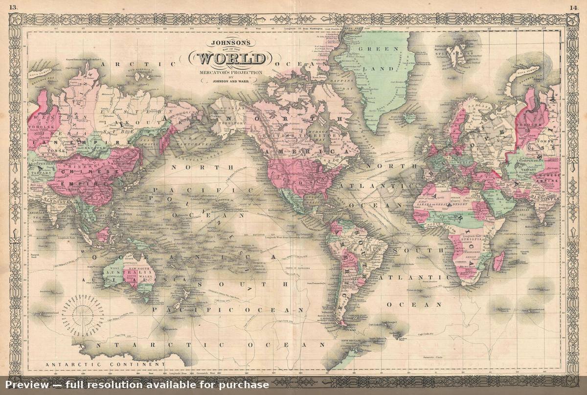 Antique map: World Mercator, 1864, 1864