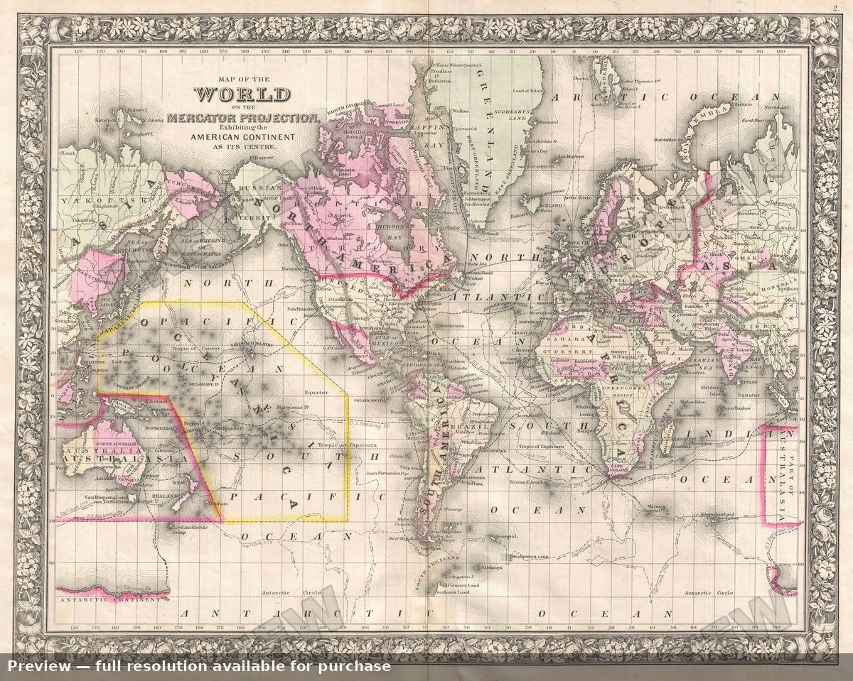 Antique map: World Mercator, 1866, 1866