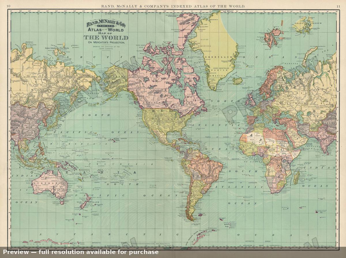 Antique map: World Mercator, 1895, 1895
