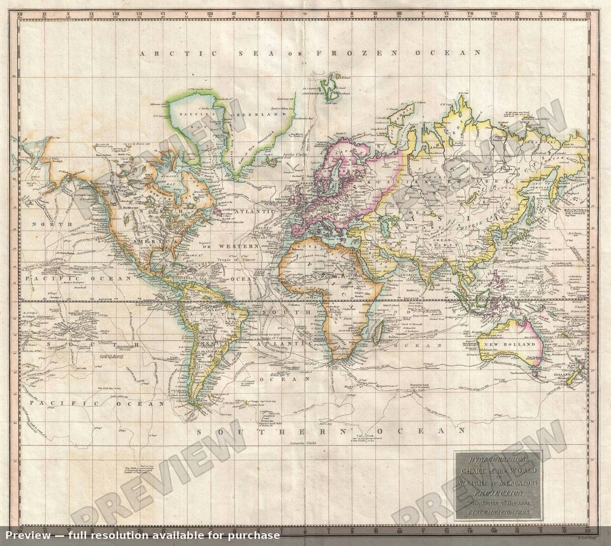 Antique map: World Mercator, 1814, 1814
