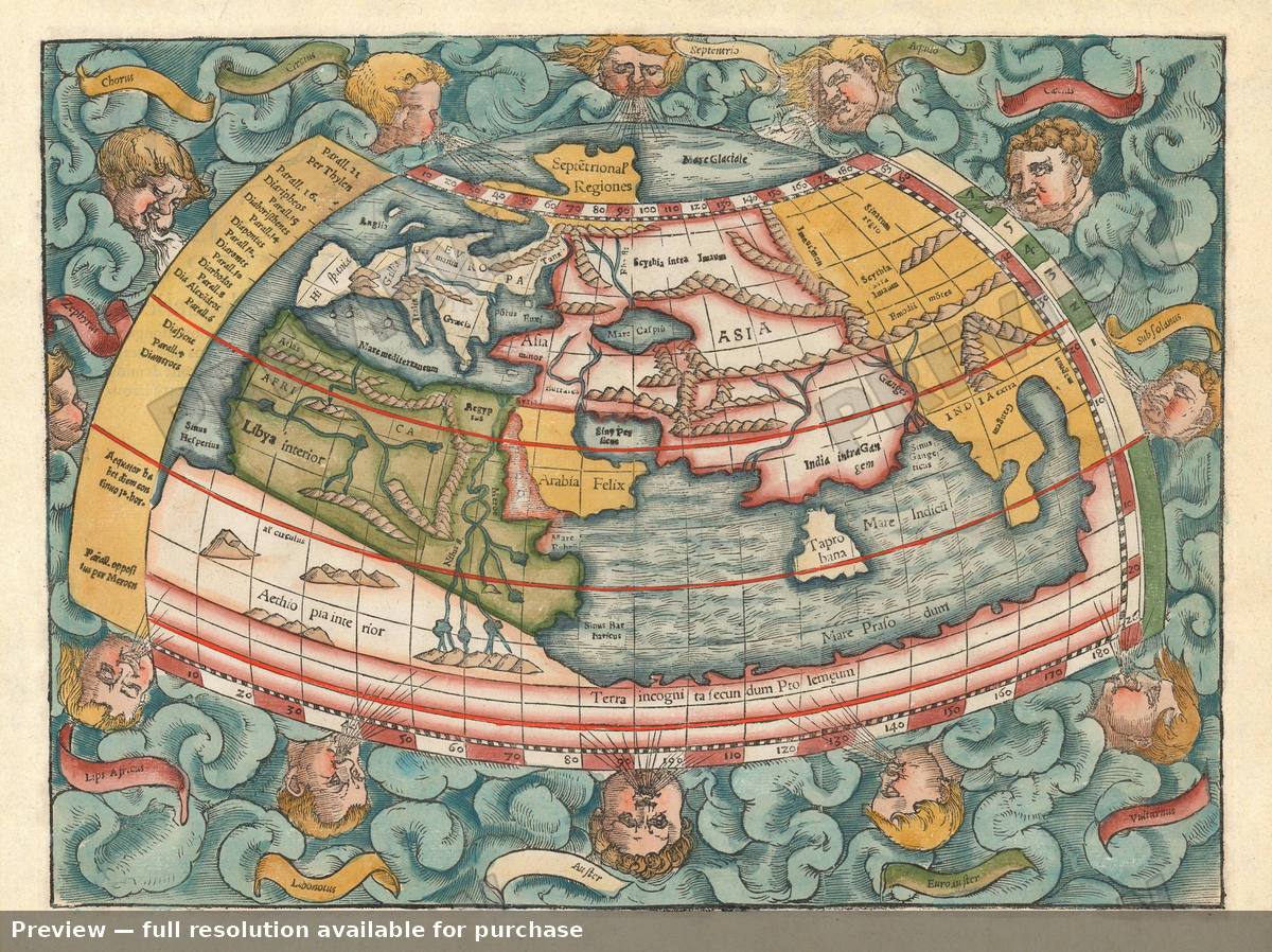 Antique map: World Ptolemy, 1540