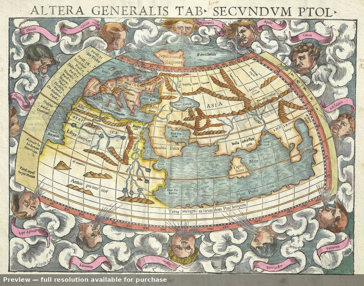 Antique map: World Ptolemy, 1550