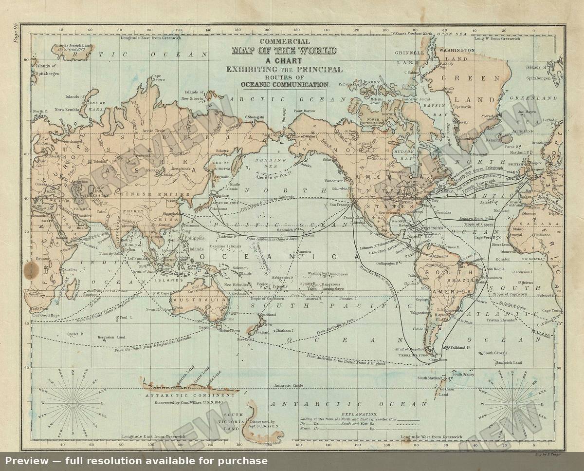 Antique map: World Sea Routes, 1879, 1879