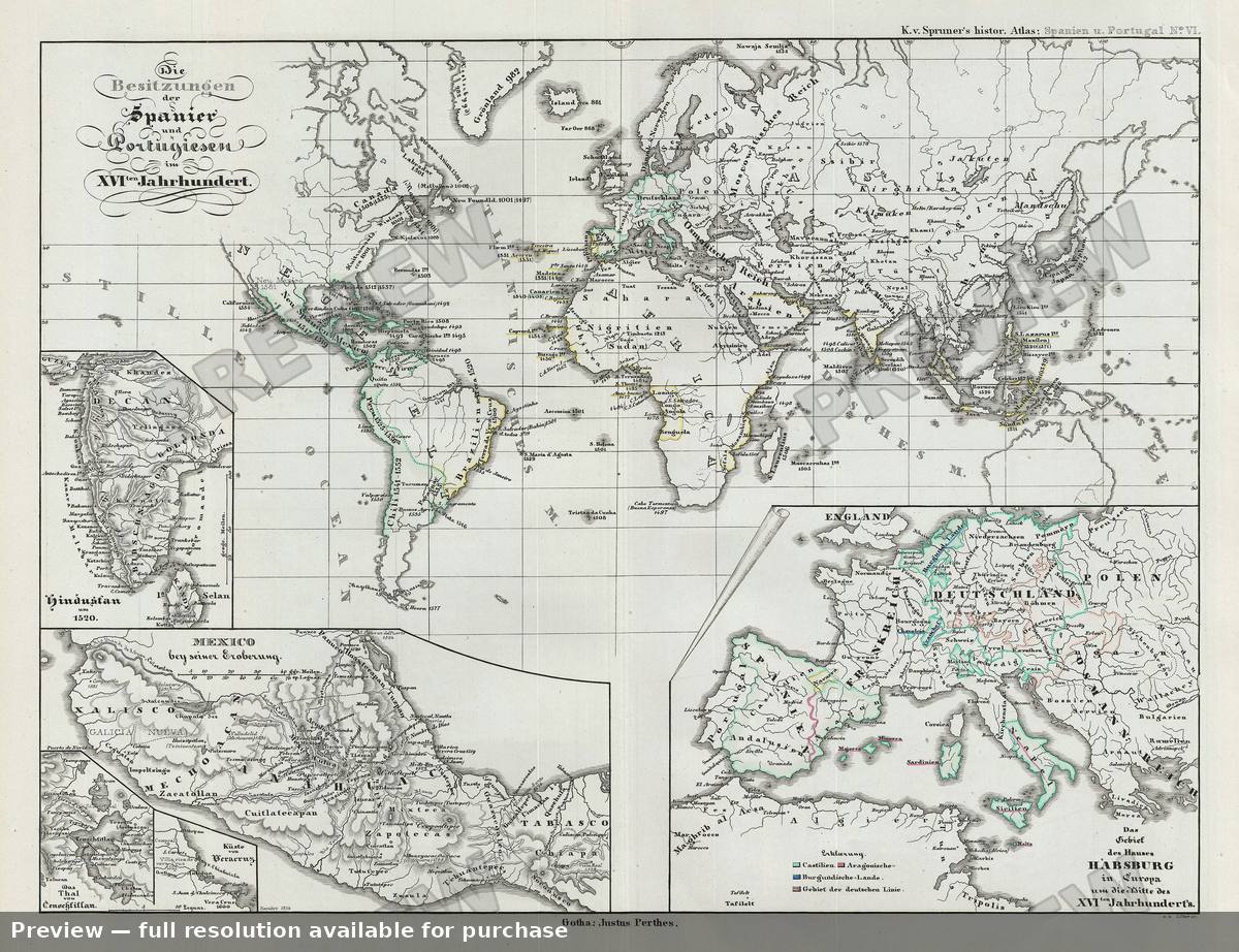 Antique map: World Spanish Portugese Empire, 1854, 1854