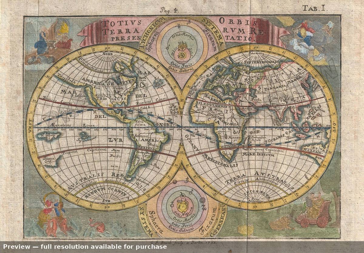 Antique map: World Totius Orbis Terrarum, 1733, 1733