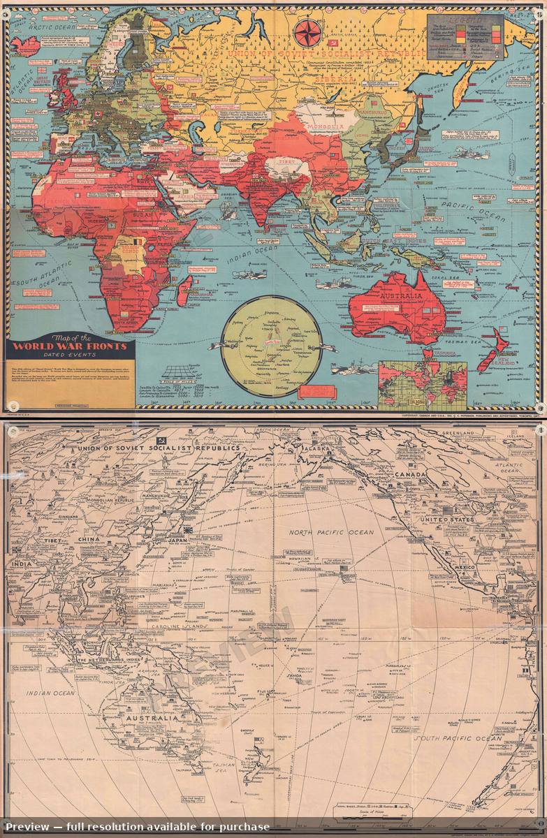 Antique map: World War Fronts, 1943, 1943