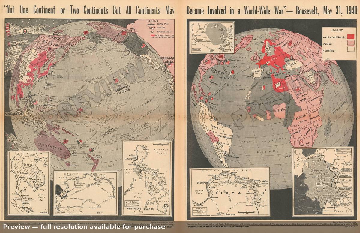 Antique map: World Wide War, 1942, 1942