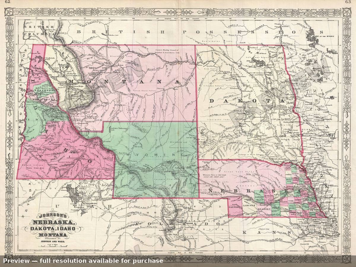 Antique map: Wyoming Montana Idaho, 1866, 1866