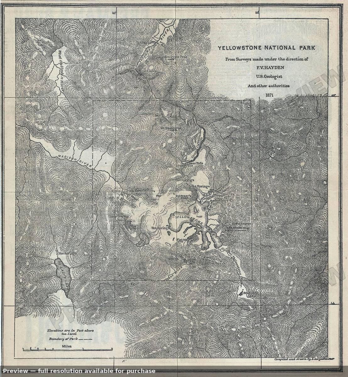 Antique map: Yellowstone, 1871, 1871