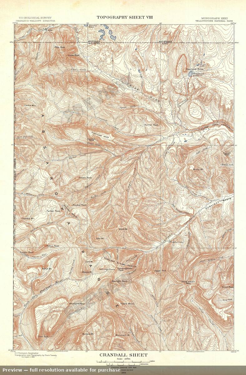 Antique map: Yellowstone Crandall T, 1904