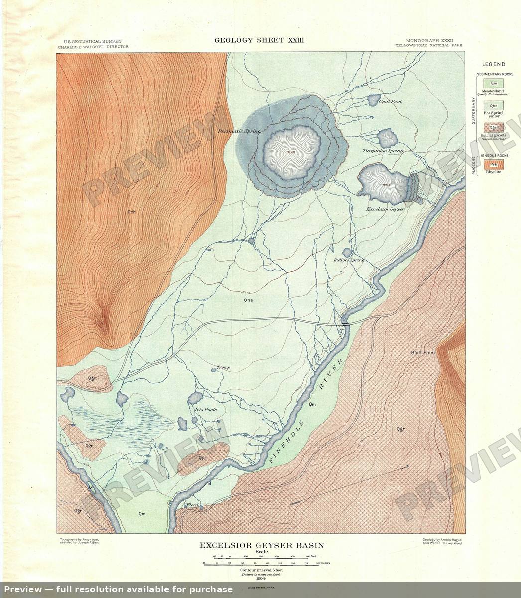 Antique map: Yellowstone Excelsior Geyser G, 1904