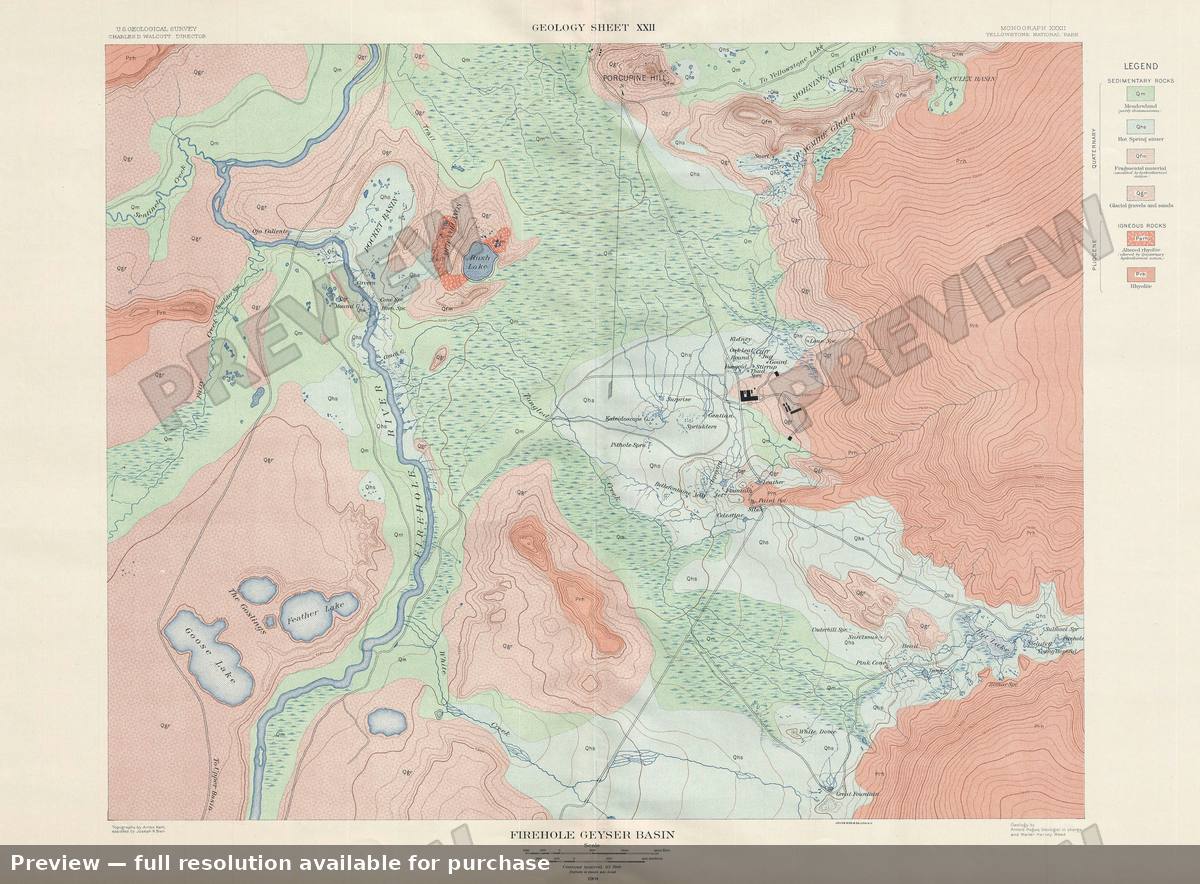 Antique map: Yellowstone Firehole Geyser G, 1904