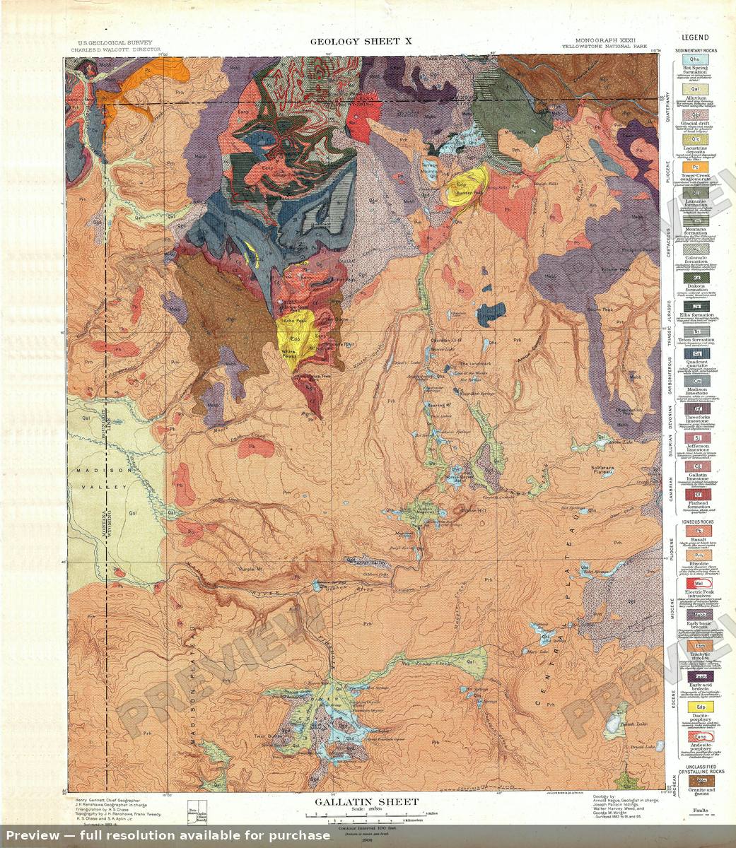 Antique map: Yellowstone Gallatin G, 1904