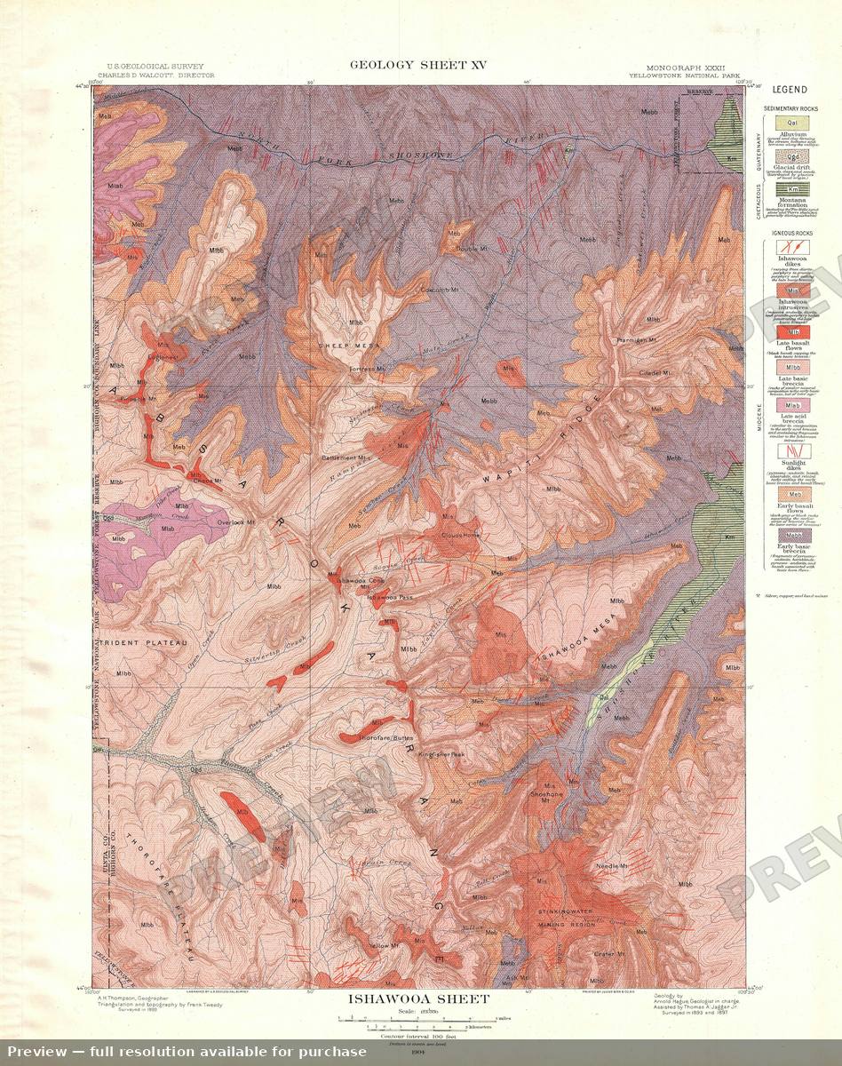 Antique map: Yellowstone Ishawooa G, 1904
