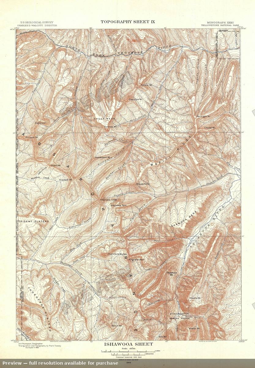 Antique map: Yellowstone Ishawooa T, 1904, 1904