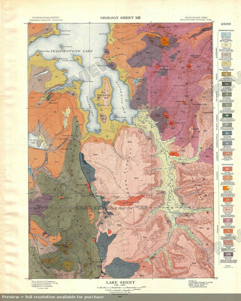 Antique map: Yellowstone Lake G, 1904