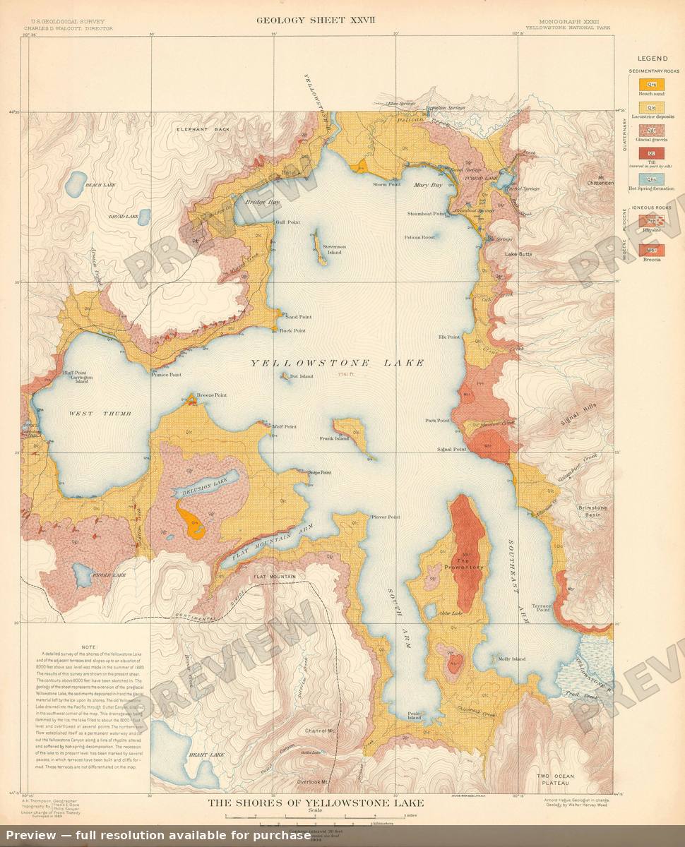 Antique map: Yellowstone Lake Shores G, 1904