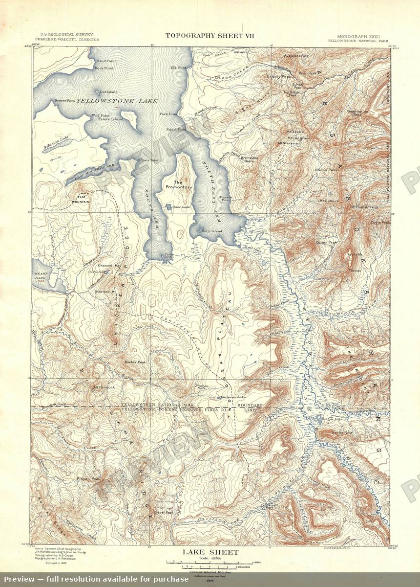 Antique map: Yellowstone Lake T, 1904
