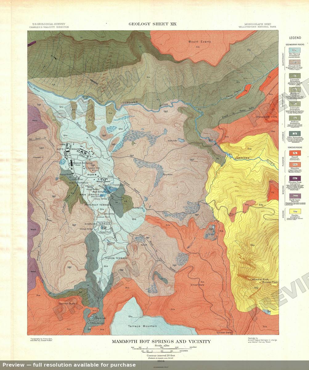 Antique map: Yellowstone Mammoth Springs G, 1904