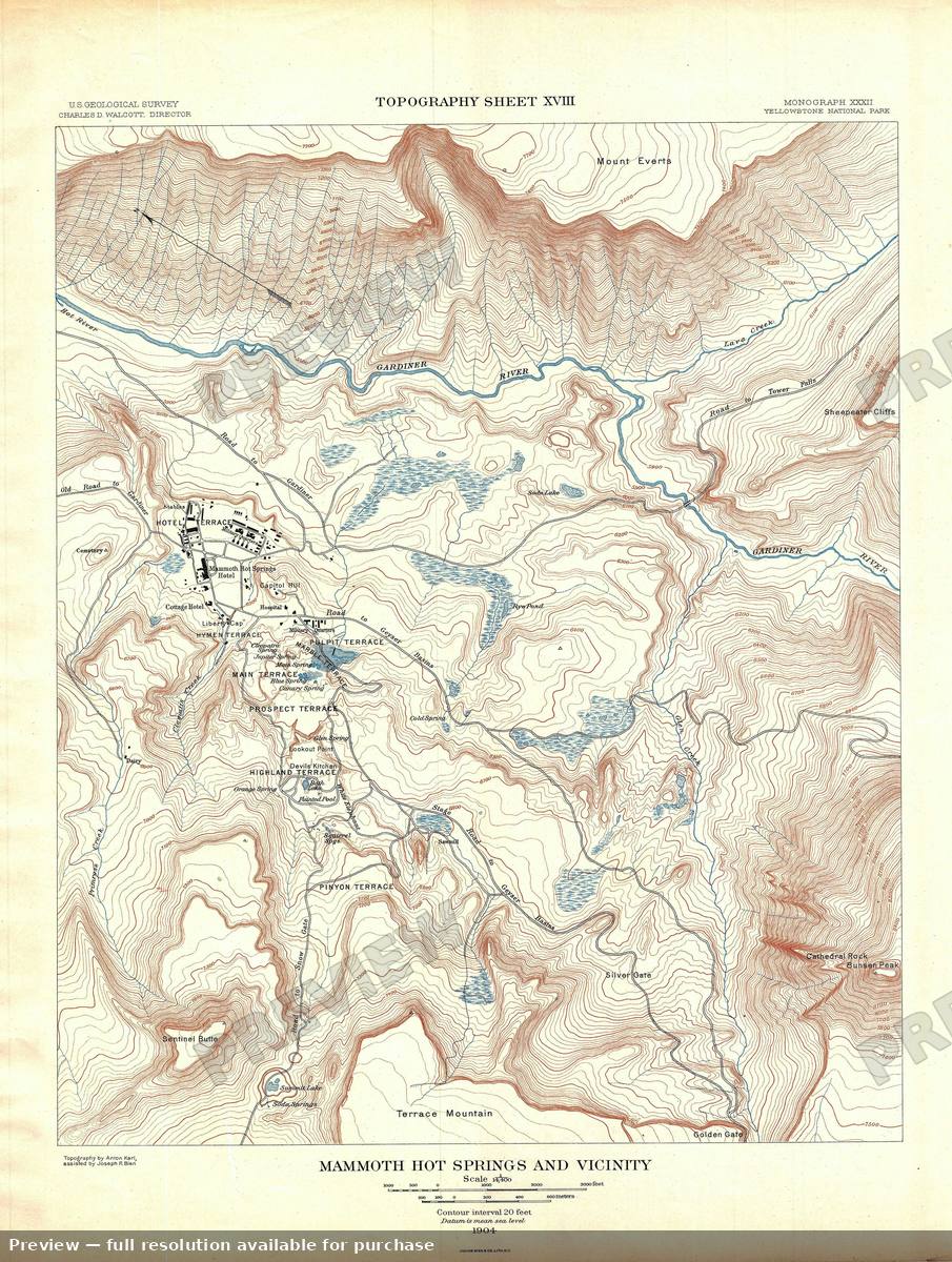 Antique map: Yellowstone Mammoth Springs T, 1904