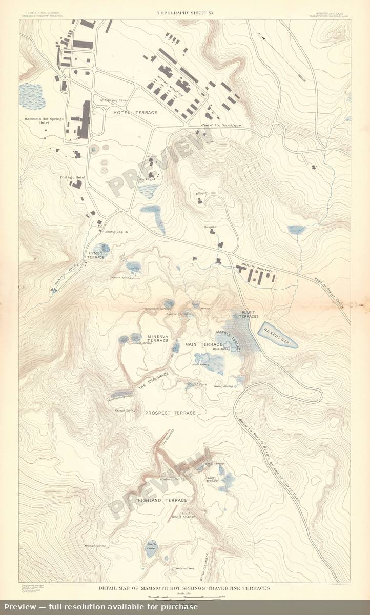 Antique map: Yellowstone Mammoth Travertine T, 1904