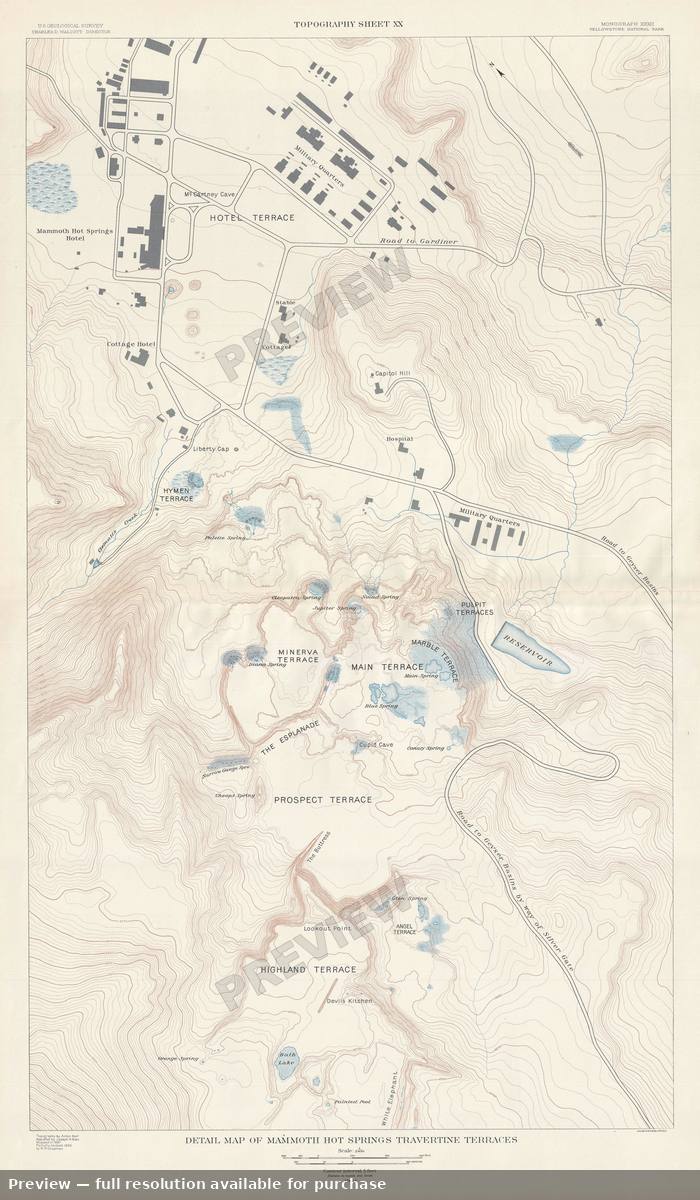 Antique map: Yellowstone Mammoth Travertine T, 1904