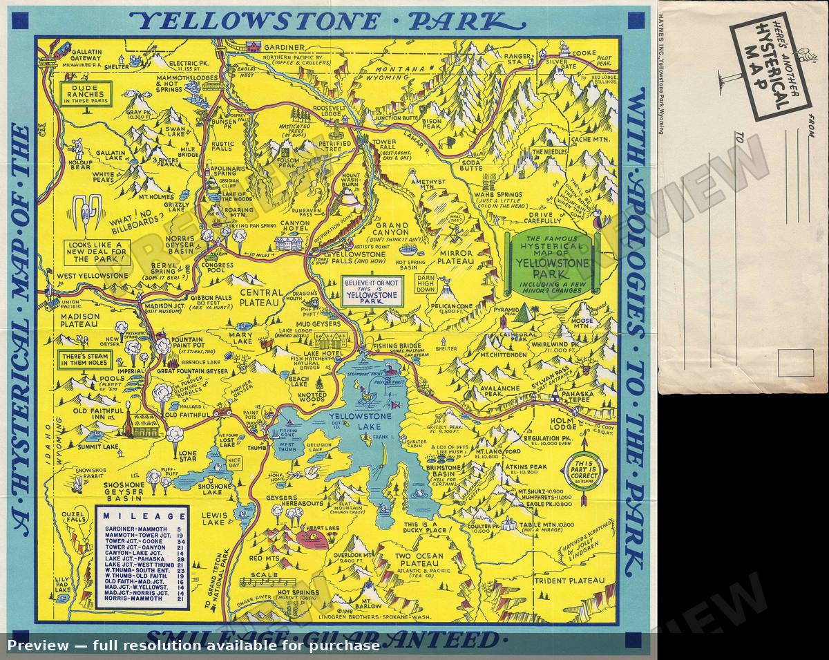 Antique map: Yellowstone Park Hysterical, 1948
