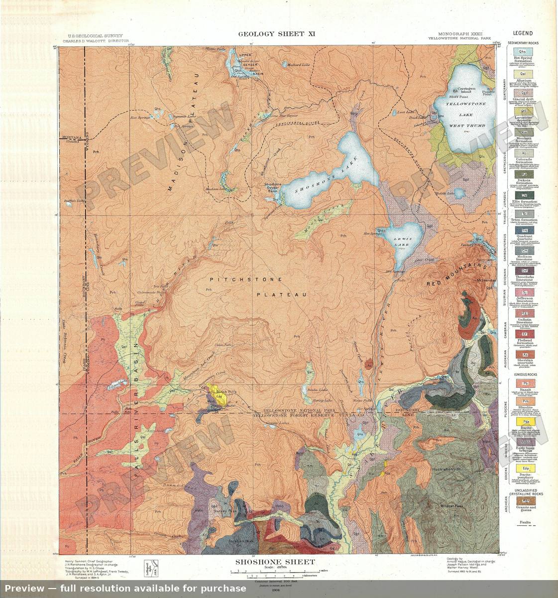 Antique map: Yellowstone Shoshone G, 1904
