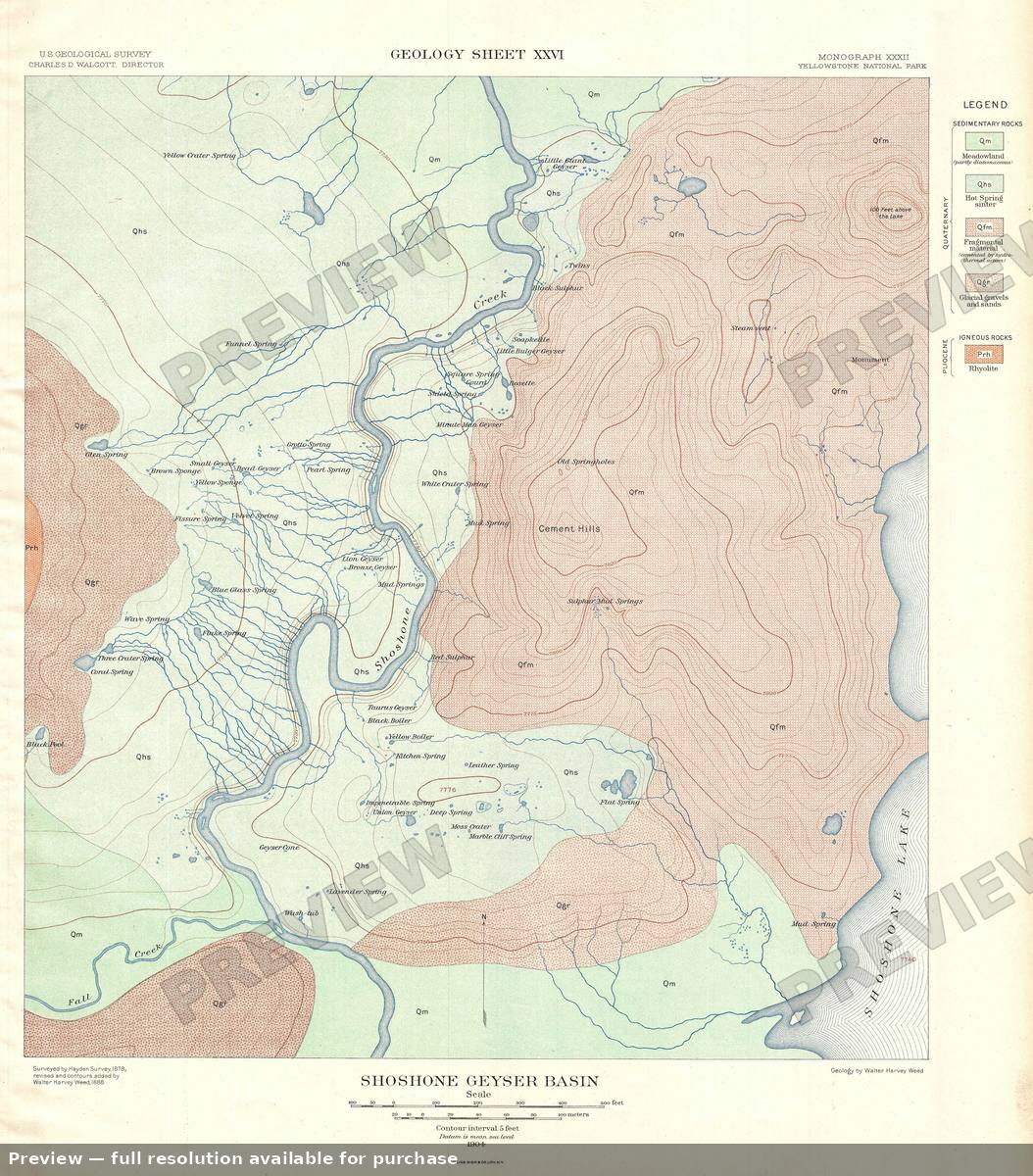 Antique map: Yellowstone Shoshone Geyser G, 1904