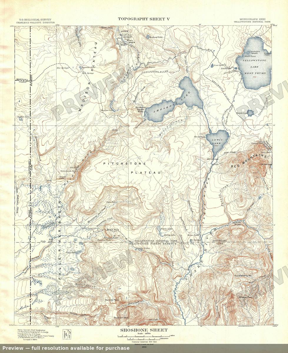 Antique map: Yellowstone Shoshone T, 1904