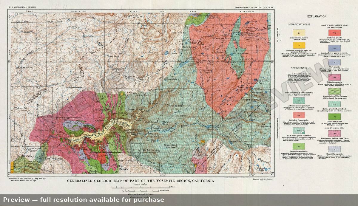 Antique map: Yosemite Geologic, 1930, 1930