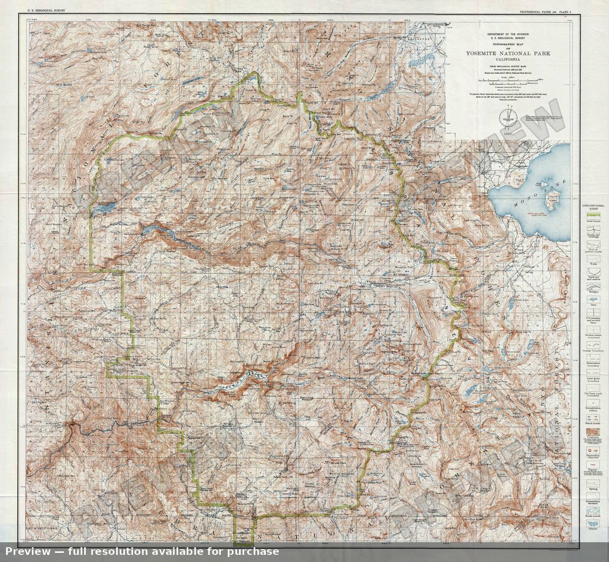 Antique map: Yosemite Park T, 1930