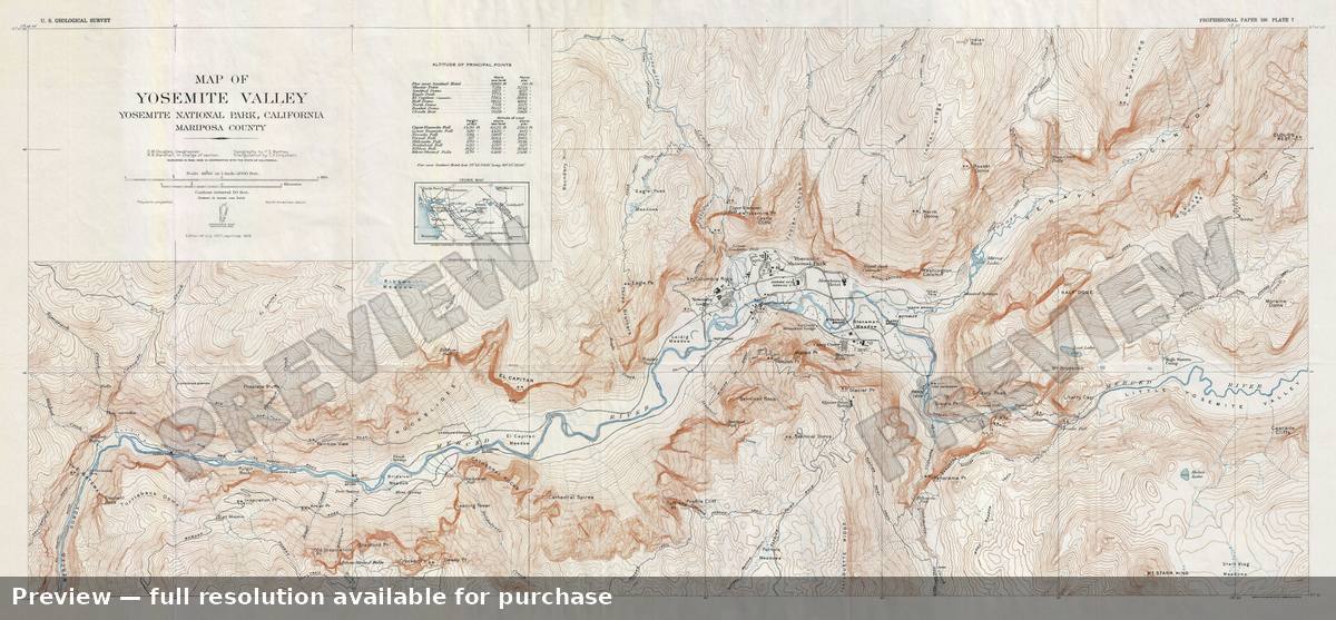 Antique map: Yosemite Valley, 1930