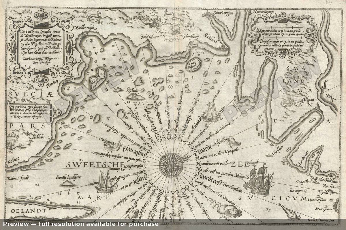 Antique map: Zee Custevan Sweeden, 1583